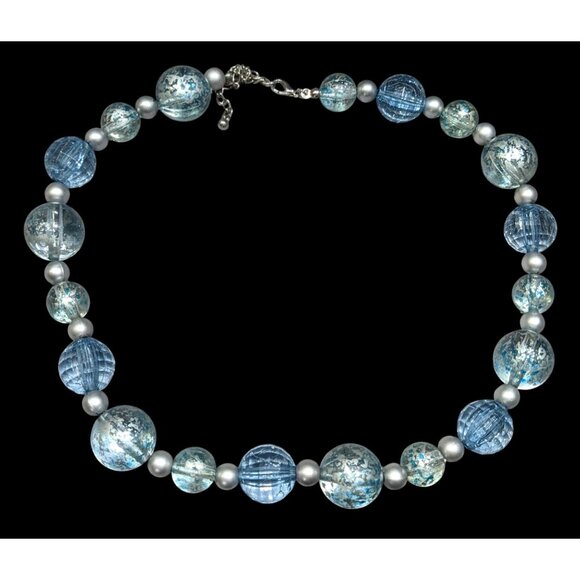 Whimsical Blue And Silver Tone Beaded Necklace - Picture 1 of 5